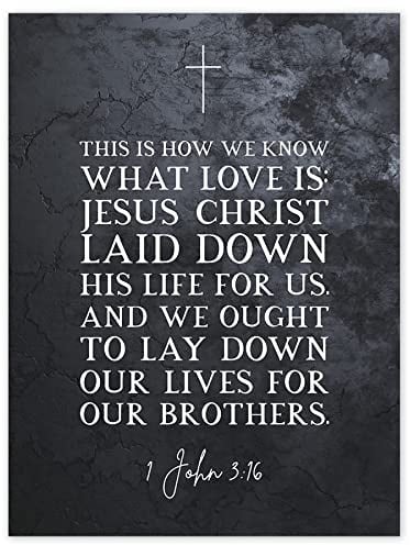 Artery8 Bible Verse Quote 1 John 3:16 Wall Art Print : Jesus Laid Down His Life for Us Christian Scripture for Living Room or Hallway Thoughtful Gift for Faith-Filled Homes
