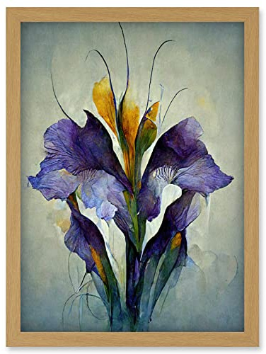 Doppelganger33 LTD Iris Bouquet Modern Watercolour Artwork Framed Wall Art Print A4