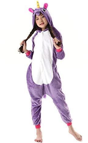 DarkCom Tier Kostüm Onesie Kinder Weihnachten FaschingsKostüm Cosplay Anime Schlafanzu Nachtwäsche Einhorn Lila