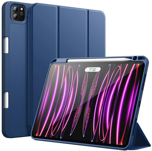 JETech Coque pour iPad Pro 11 Pouces (Modèle 2022/2021/2020) avec Porte-Stylet, Support la Charge de 2e Pencil, Étui Mince Tablette avec Dos en TPU, Réveil/Veille Automatique (Marine)