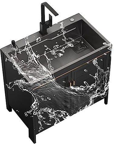Free Standing Single Kitchen Sink with Cabinet, Drainer Unit and Tap - Utility Room, Bathroom Vanity Sink Combo (60x45x80cm)
