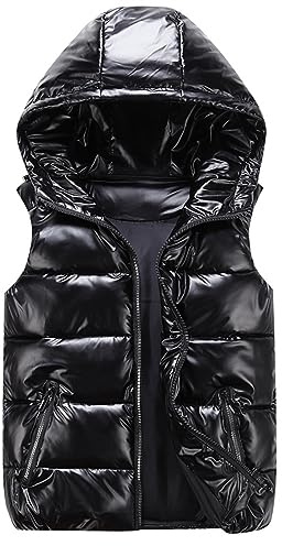 GIBZ Piumino Smanicato Uomo con Cappuccio Lucido Casual | Gilet Imbottito con Tasche Cerniera Senza Maniche Caldo per Invernale