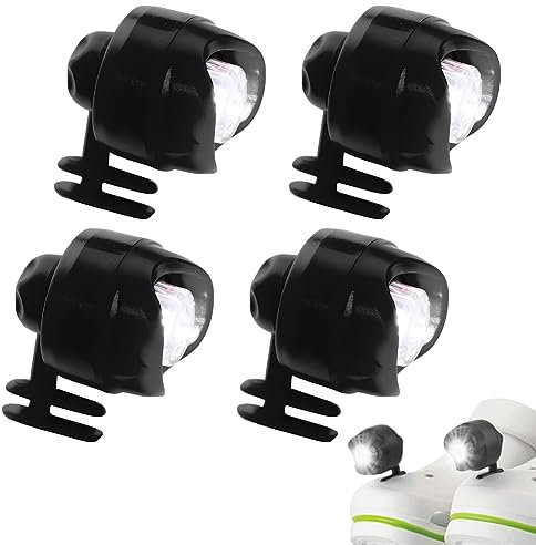 Faros Delanteros para Luces de Calzado Recargables Croc - WASAGA 4 piezas LED Manos Libres Zapatos Portátiles Linternas 3 Modos para Senderismo, Camping, Caminar, Correr, Caminar Perros (Negro)