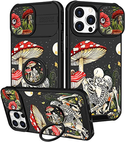 Pegmode (2in1 for iPhone 15 Pro Max Case for Women Cute Skull Skeleton Girls Phone Cases Scary Gothic Fun Design with Slide Camera Cover+Ring Holder Funny Fashion for iPhone 15 ProMax Cover 6.7''