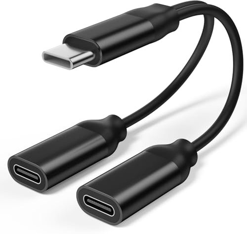 Adaptador dual USB C para auriculares y cargador, adaptador de audio tipo C 2 en 1 con carga rápida, cable divisor USB C para iPhone 15 Series, Samsung Galaxy S22/21/20/Note 20, Pixel 4/3/2/XL (negro)