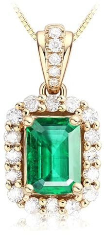 Epinki Damen Kettenanhänger Gelbgold 750 18K, 0.6ct Grün Lab Created Smaragd Klassiker Rechteck Statement Kette Damen Modeschmuck 18K Gold Echt Goldschmuck, 45cm