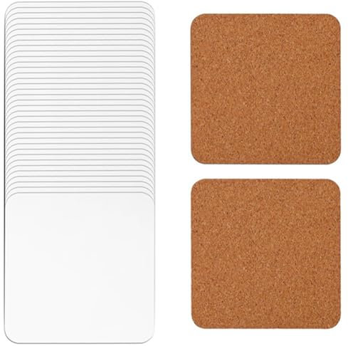 Knadgbft Lot de 40 dessous de verre carrés blancs en carton de sublimation pour voiture, 10,2 x 10,2 cm, sous-verre en bois MDF