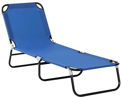 Outsunny Sonnenliege klappbar Gartenliege mit 5-Fach verstellbare Rückenlehne, wetterfeste Liegestuhl Campingliege, Gartenstuhl bis 120 kg belastbar, für Garten Urlaub Outdoor Strand Pool, Blau