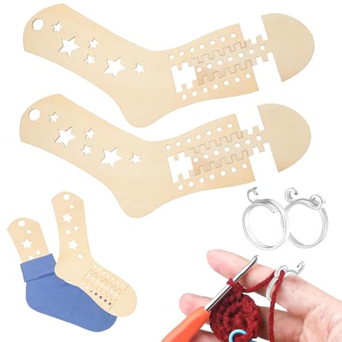 DGUSO 4 Stück Sockenbretter 36-47 Verstellbare Sockenstrickblocker Sockenbretter DIY Gewebte, Sockenspanner zum Stricken und Häkeln, Sockenschablone mit Verstellbare Strickschlaufe Häkelring Silber