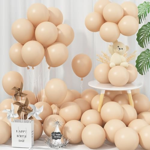 Jobkoo Nude Balloons 5 Inch, 60Pcs Small Beige Balloon Retro Apricot Neutral Latex Balloons 5'' Mini Matte Tan Cream Blush Helium Balloon for Boho Birthday Wedding Baby Bridal Shower Party Decoration