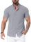 QIXING Men's Muscle Fit Shirts Wrinkle-Free Short Sleeve Casual Shirt Stretch Slim Button Down Shirt(Dark Gray, L)