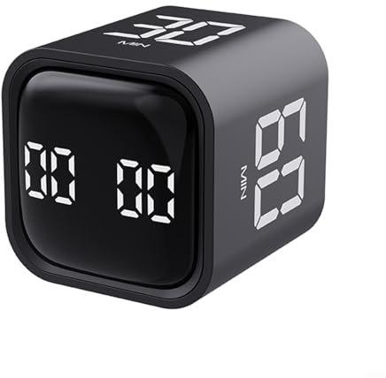 Temporizador de cubo, sensor de gravedad de cocina, temporizador de cubo abatible, pantalla LED, temporizador silencioso de cuenta regresiva para trabajo/estudio/reunión/cocina (negro)