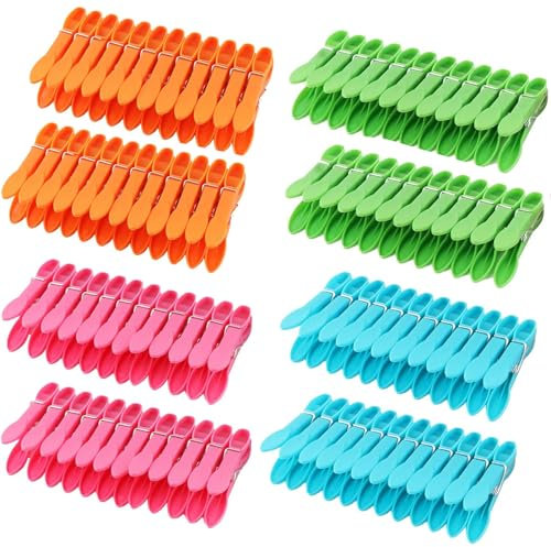 XUSSMM Lot de 96 pincettes et linges en plastique 4 couleurs pour corde à linge, pinces solides avec ressort durable, pour vêtements, jeans, chaussettes et photos
