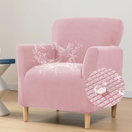 Highdi Stretch Sesselbezug aus Wasserdichter Jacquard Sesselhusse Sesselschoner rutschfest Sofa Überzug 1 Sitzer mit Armlehnen, für Relax-Sessel, Cocktailsessel, Clubsessel (Rosa)