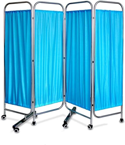 QIANMEI Klappbarer Raumteiler 4-teiliger Mobiler Medizinischer Sichtschutzvorhang, Medizinischer Faltschirm Mit Abnehmbaren Rollen, for Krankenhaus/Klinik/Station, Metall-Eisenrahmen