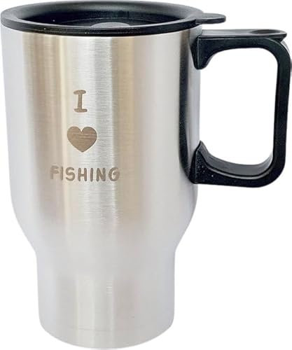 IsoSteel 'I Love Fishing' Thermobecher Thermo Kaffeebecher Trinkbecher Fischbecher Zug Tasse Auto Fisch Tasse