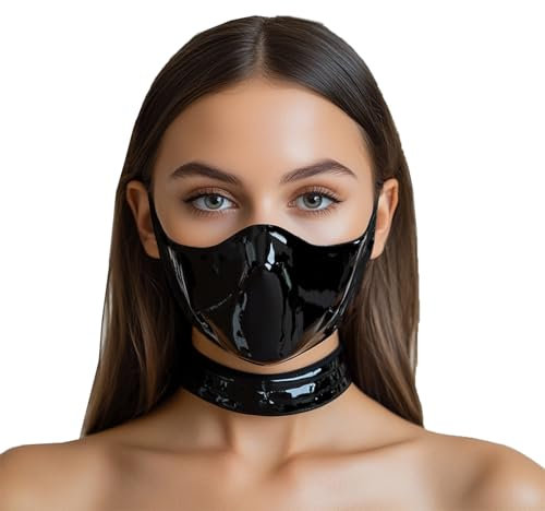 GREEFEI Maschera Mezza Facciale in Lattice per Uomo Donna Nero,Maschera Gomma Fatta a Mano Accessori Feste Carnevale Club S