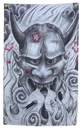 KARMA-X Großer 125x190CM Japanische Hannya Mask Wandteppich Wandbehang | Anime Manga Wandtuch Tuch Tapestry XXL | Wanddeko für Wohnzimmer Geschenk ästhetisch