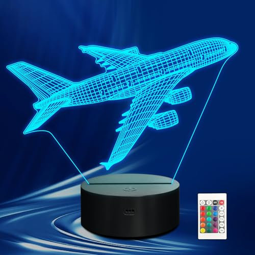 CoolGift Mart Airplane Nachtlicht, 3D LED optische Illusion Flugzeug Lampe mit Fernbedienung und Timer, Weihnachten und Geburtstag Flugzeug Geschenke für Männer Jungen Kinder