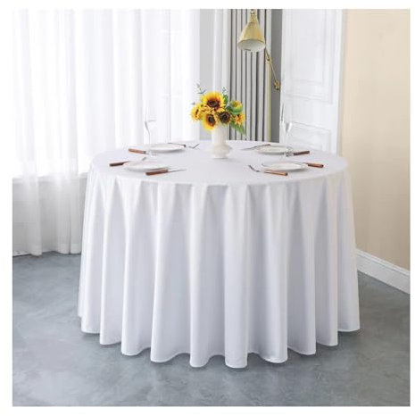 GOEXCPL Einfarbige runde Satin-Tischdecke Verdicken Glatter Stoff Geeignet für Restaurants, Hotels, Hochzeiten und Partys Maschinenwaschbar, weiß, Durchmesser 240 cm