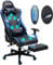 Douxlife Gaming Stuhl, mit 7 Punkt Massage, Fußstütze, Ergonomischer 180KG Bürostuhl, 90-175° Rückenlehne einstellbar, Verstellbare Armlehne, Schreibtischstuh für Erwachsener, Blau