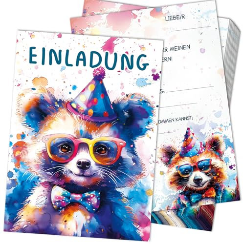 Hierein Einladungskarten Kindergeburtstag Mädchen, 12 Stück Witzige Aquarell Bär Kindergeburtstag Einladungskarten Kinder und Teenager, Party Einladungskarten Geburtstag für Alle Arten von Partys