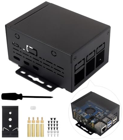 Waveshare Industrial Grade Metal Case (D) for Raspberry Pi 5, Larger Internal Space, Supports Installing Official Cooling Fan and Various Hats, Wall-Mount and Rail-Mount Support