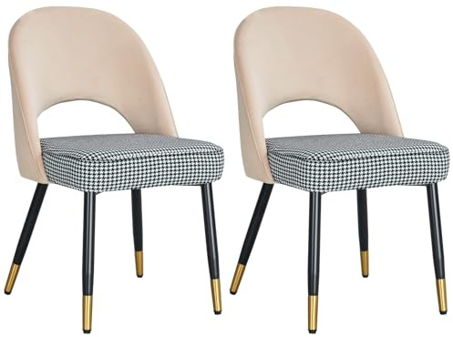 HYGRAD BUILT TO SURVIVE Padded Velvet dining Chair Upholstered Dining Seats With Legs Velvet Chairs For Office Cafe Restaurant (2, Cream/Checkered)