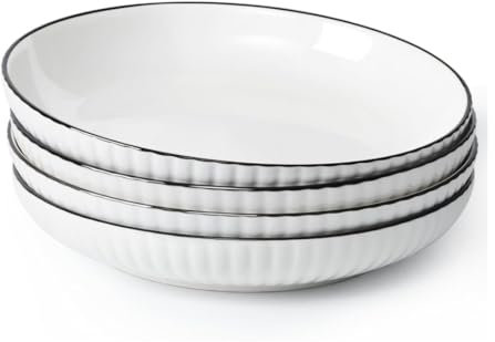 Set di piatti piani in porcellana, 4 pezzi, piatti in ceramica bianca con bordo blu