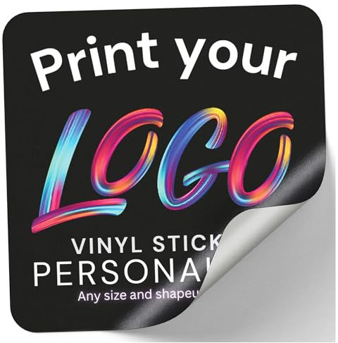 Personalised Waterproof Vinyl Stickers Decals- Contour Cut Custom Product Labels Sheet, Circle Large Logo Stickers, Durable Weatherproof Design for Business and Personal Bottle Label (Square Shape)