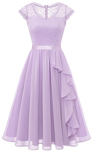 WedTrend Damen Brautjungfernkleider Kurzes Abschlussballkleid Rüschen Halbformelles Cocktailkleid Blumen Hochzeitsgastkleid, lavendel, XL