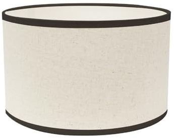 ValueLights | Small Easy Fit Natural Linen Drum Light Shade with a Black Trim Bedroom Hallway Lampshade | Shades, Home Décor & Improvement Essential | Included LED Bulb | 250mm Shade Width