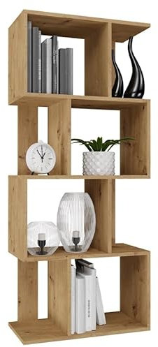 BDW Offenes Bücherregal Fiesta 4P | Für Wohnzimmer, Büro und Arbeitszimmer | Regal für Bücher und Spielzeug | Modern | Ideal für Kinderzimmer, Teenager, Jugendzimmer (Artisan - Eiche)