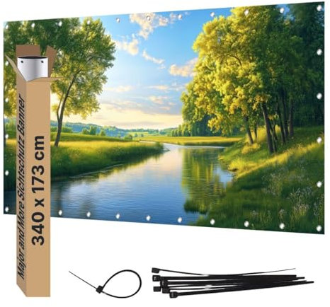 Major and More Sichtschutz Banner PVC Garten Dekoration Plane groß mit Motiv blickdichter Motivbanner für Terrasse Zaun Gartenzaun Zaunblende Gartenposter (340x173 cm, Fluss)