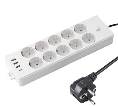 LEKEFETO Regleta de 10 Tomas con USB C y 3 USB A: Regleta 14 en 1 con USB, Regleta USB 10A con Cable de 2 Metros, Pared