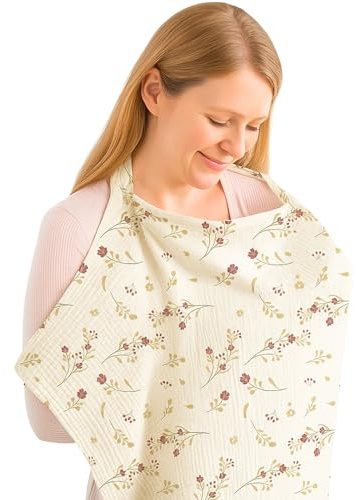 Breastfeeding Cover with Adjustable Strap, 360° Full Privacy Nursing & Pumping Cover, Multi-Use Muslin Cotton for Car Seat, Stroller, Baby Blanket, Soft, Breathable, Lightweight, Blossom