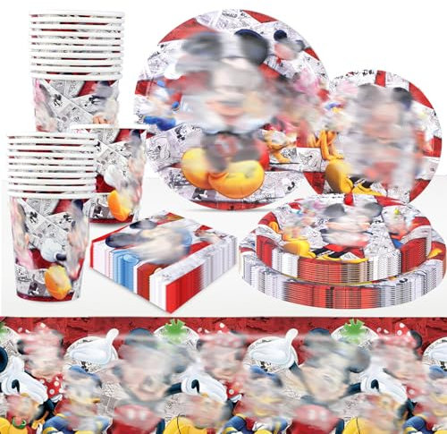 51 Stück Mouse Geburtstagsdeko, Partygeschirr Pappteller Kindergeburtstag Party Teller Becher Servietten Geburtstag Deko für 10 Personen (Rot)