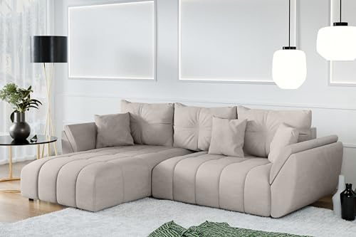 AXLIVING Ecksofa mit Schlaffunktion Verciani L Sofa Beige 280 cm | Eckschlafcouch mit Bettkasten. Wohnlandschaft L Form mit komfortabler Schlaffunktion. Liegefläche von 235x133 cm.