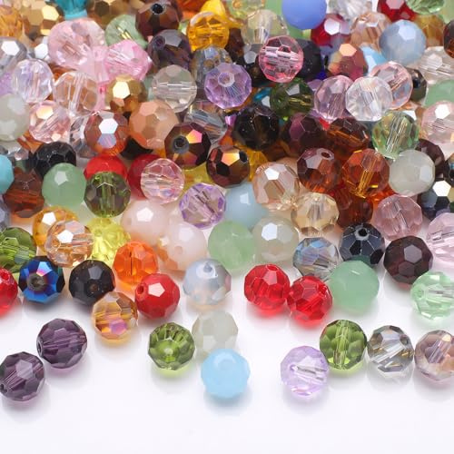 400PCS Crystal Glass Beads,4mm Round Faceted Beads,Multicolored Assorted Glass Bead for Jewelry Making,DIY Bracelets,Necklaces,Craft Projects, Spacer Bead,Faux Pearls (Multi 4MM)