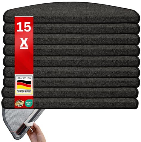 Floordirekt Original Stufenmatten Treppen-Teppich 15er Spar Set 20 Farben (London, Anthrazit, 65x23 cm, Halbrund)