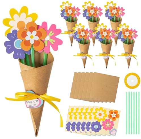 YAYNO 6 Pezzi Artigianali per Bouquet di Fiori Kit Artigianale di per Bambini La Produzione Per Bambini Fai da Te Lavoretti Creativi Giocattolo Regali Bouquet di Fiori di Carta per Compleanni