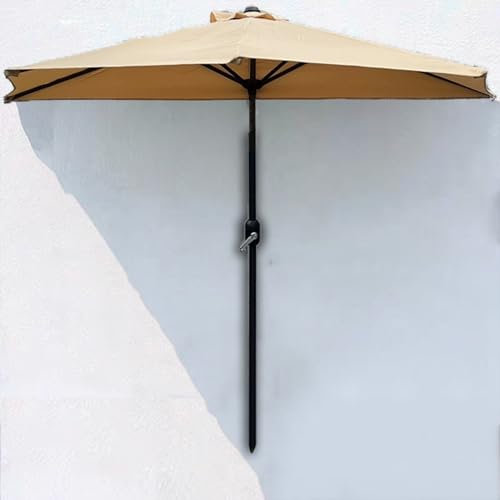 QSPNVFB Semicircular Sombrilla De Pared con Manivela 270cm Pequeña Half Circular Sombrilla De Jardín Terraza Mercado Rayas Sombrilla De Media Pantalla(Khaki)