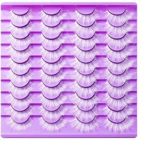 20Pair White Lashes Halloween White False Eyelashes Wispy Cosplay Makeup Eye Lashes Masquerade Party Christmas Eyelashes Masquerade Party Eyelashes