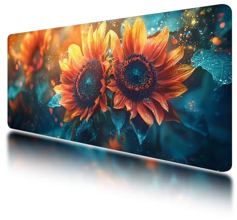 Tappetino Mouse 800x300 mm, Tappetino Mouse Gaming Blu, Mousepad Girasole con Base in Gomma Antiscivolo, Superficie Speciale, Migliorare la Precisione e la Velocità, per Computer, PC, Laptop, T-26