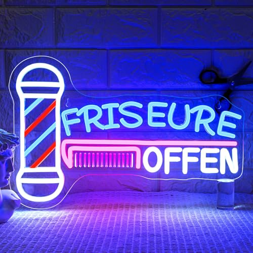 SIGNSHIP Friseure Offen Neon Schild Open Schild Friseur 40*26cm für Salon | Barber Led Schild USB 5-stufig Dimmbar Led Schriftzug Geschenk für Friseursalon Besitzer, Offen Leuchtschild für Haarstudio