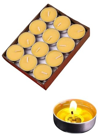 Bienenwachs-Teelichter (24er-Pack), 4 Stunden rauchfreie Teelichter mit Baumwolldocht, handgefertigte Honig-Duftkerzen, Öko-Geschenk & Wohndeko (B)