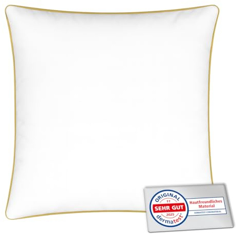 EVAN BROWNS Mikrofaser Kopfkissen 80x80 Made in Germany | Individuell anpassbar • 100 % Baumwolle • Waschbar • Goldene Biese