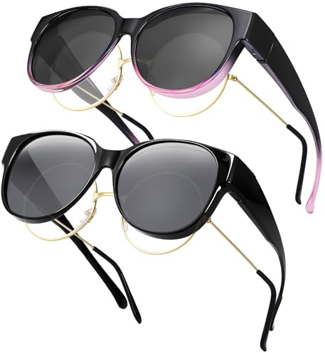 Apricitie 2 Stück Polarisiert Überziehsonnenbrille Farbverlaufsrahmen | Einfach über Korrekturbrille Aufsetzbar, Hoher UV Schutz, Modisches Design, Ideal für Autofahren Outdoor Aktivitäten