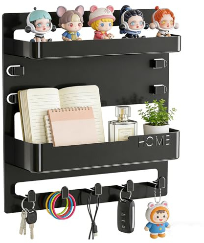 Punorric Bedroom Shelves for Walls - Stick on Shelves, Floating Bedside Organiser & Wall Mounted Storage with Cable Hole, Shower Caddy, Key Holder, Bedside Shelf for Phone, Keys, Toiletries