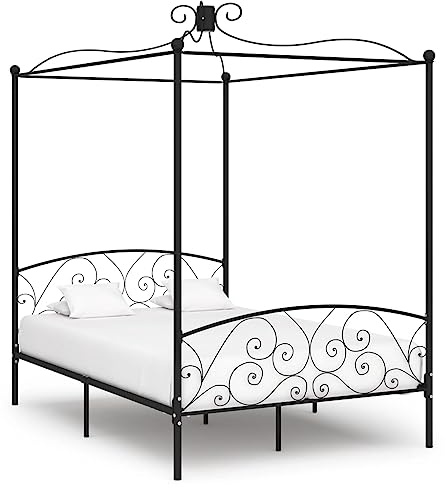 GeenYuu Himmelbett-Gestell, Schwarz, Metall, 120 x 200 cm, Robustes Bettgestell für Schlafzimmer, Elegantes Design, langlebige Konstruktion